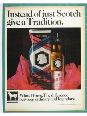 Print Ad White Horse Scotch Whisky 1960s Vintage Cocktail Bar Decor Scotland